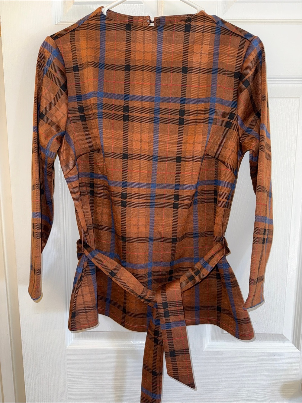 Ann Taylor Brown Plaid Long-Sleeve Tie-Back Tunic